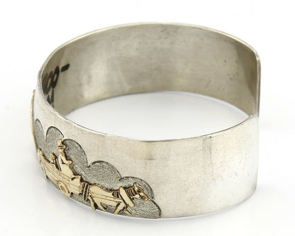 Navajo Artist Signed Jacob Kahe .925 Silver 12k Gold Plate Pictograph Cuff