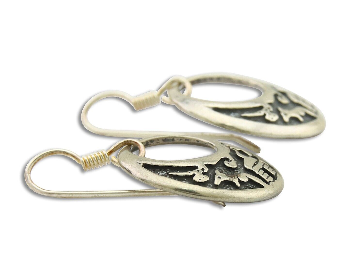 Navajo Earrings 925 Silver Dangle Pictograph Native American Artist C.80's
