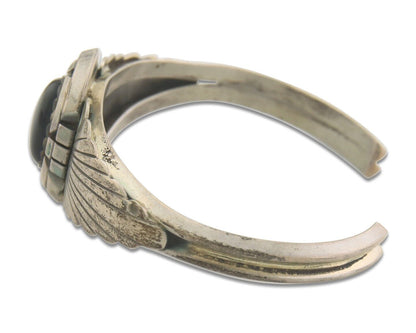 Navajo Bracelet 925 Silver Natural Onyx Cuff Native Artist Signed K C.80's
