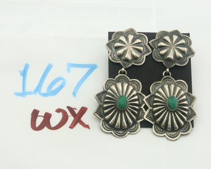 Navajo Earrings 925 Silver Handmade Concho Natural Turquoise Native Artist C80s