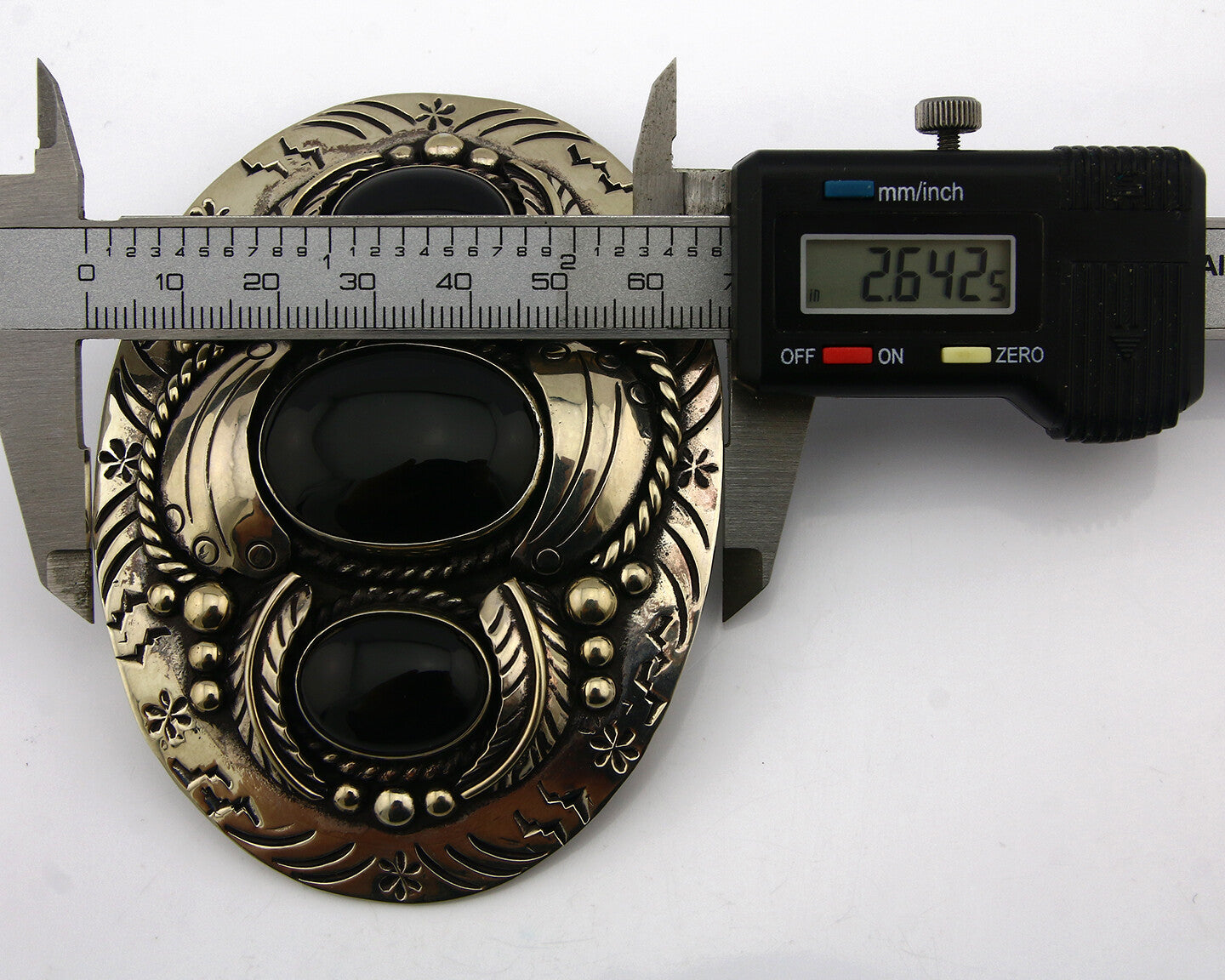 Navajo Handmade Belt Buckle .999 Nickle Silver Onyx Artist Signed Tipi C.80's