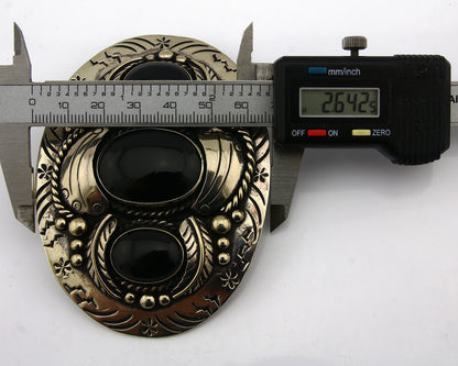 Navajo Handmade Belt Buckle .999 Nickle Silver Onyx Artist Signed Tipi C.80's