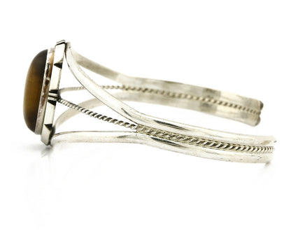 Navajo Bracelet .925 Silver Tiger Eye Sapphire Signed Sapphire Signed Sarah Chee