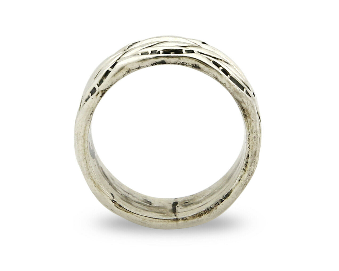 Navajo Ring .925 Silver Handmade Hand Stamped 3 Row Rope Band C.1980's Size 5.5