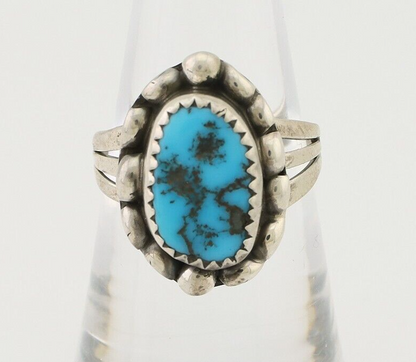 Navajo Ring 925 Silver Sleeping Beauty Turquoise Artist Signed SC C.80's