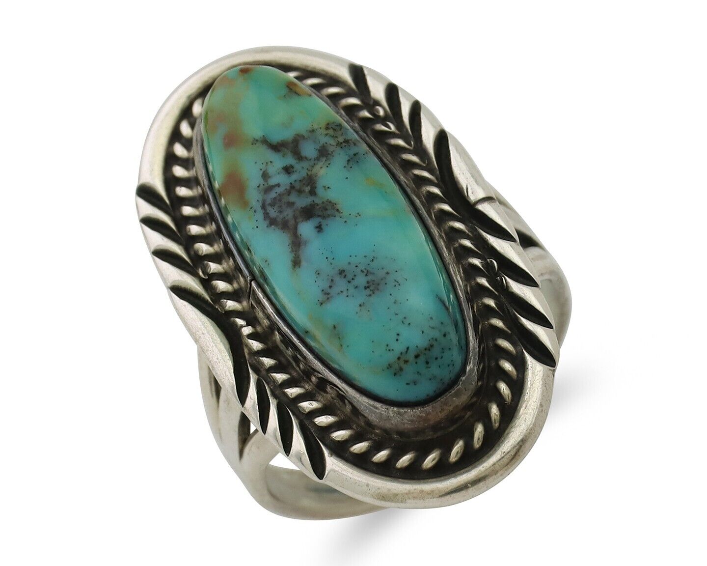 Navajo Ring 925 Silver Natural Turquoise Signed M Begay C.80's