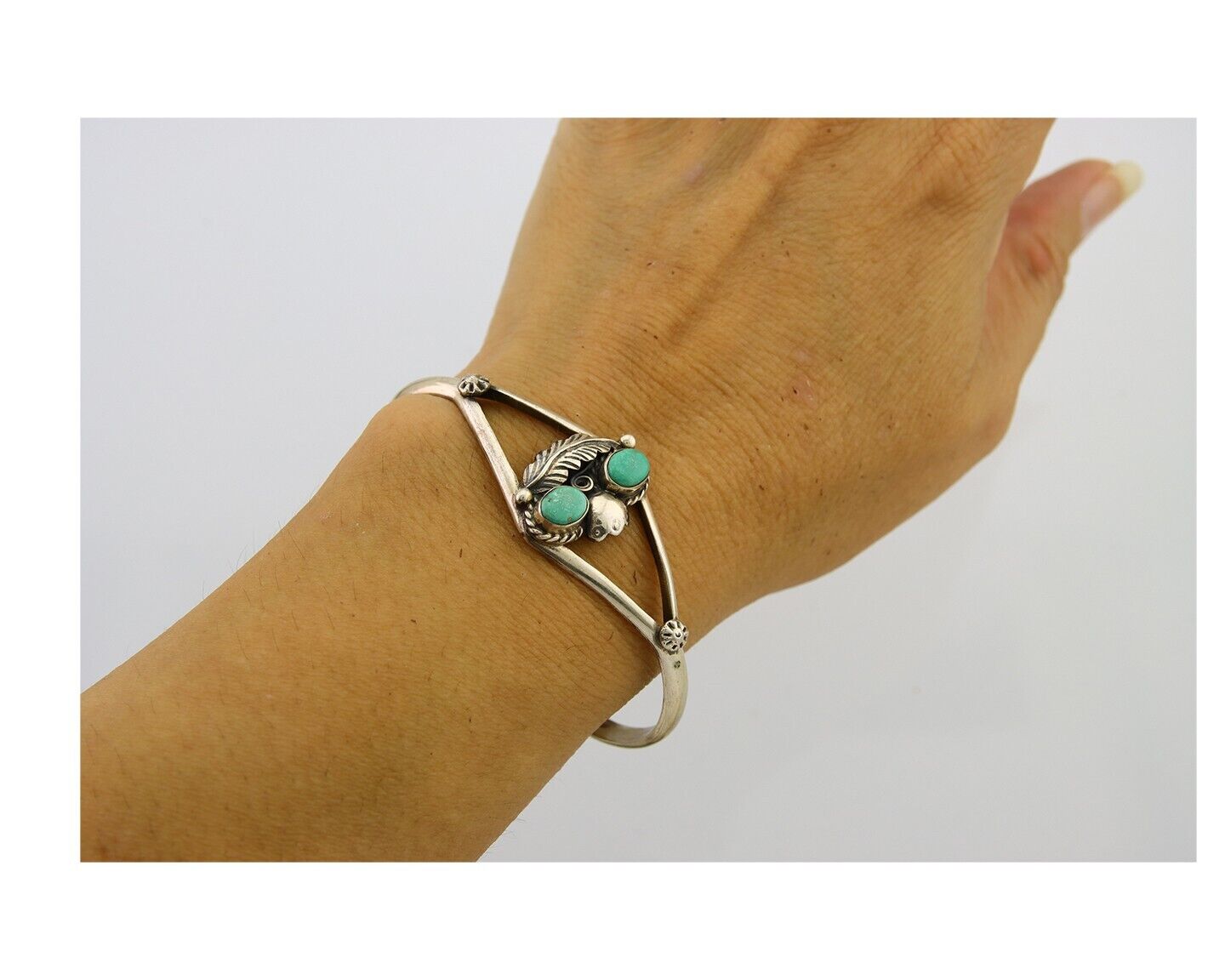 Navajo Bracelet 925 Silver Cuff Turquoise Handmade Native Artist C.80's