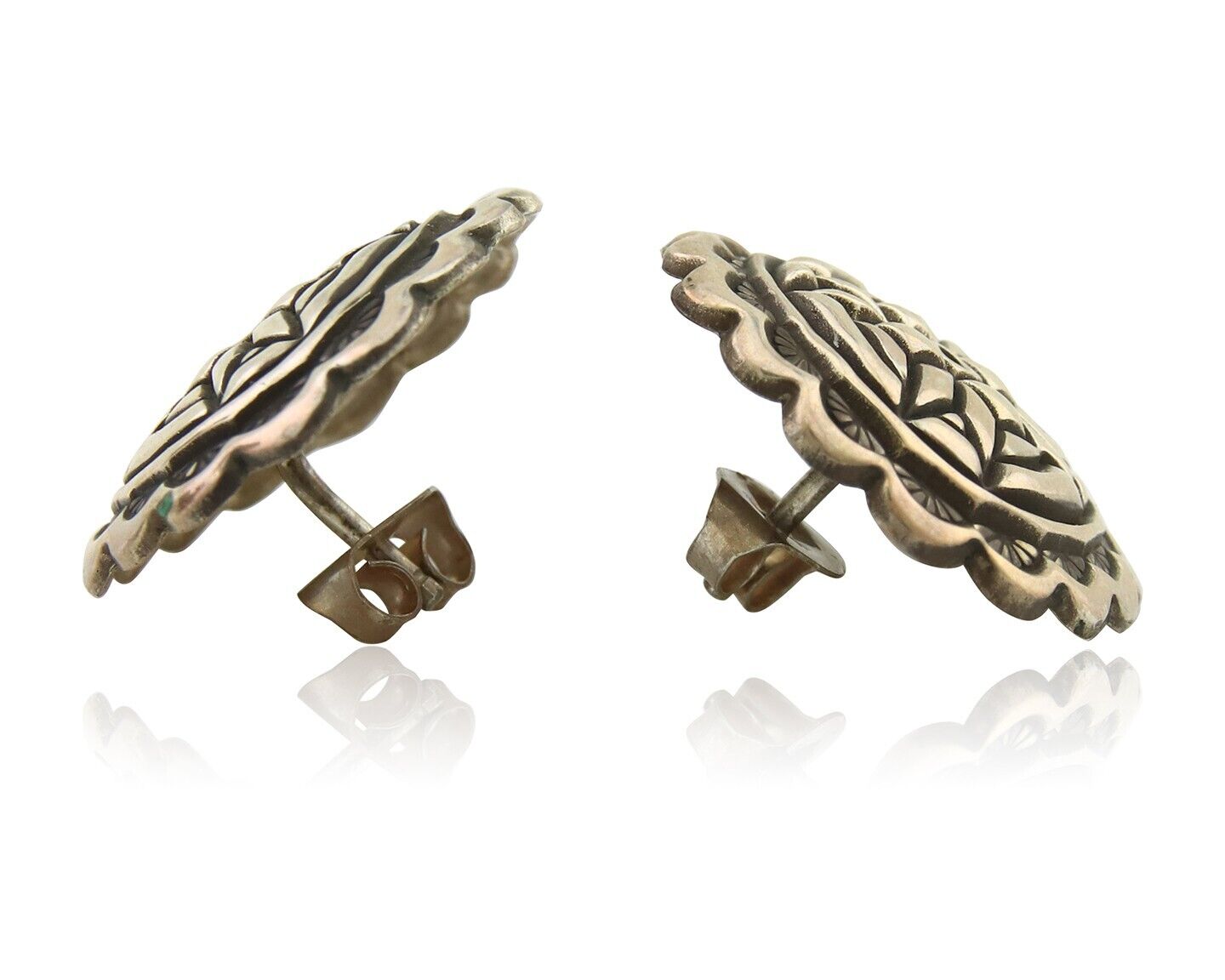 Navajo Earrings 925 Silver Handmade Concho Native American Artist C.80's