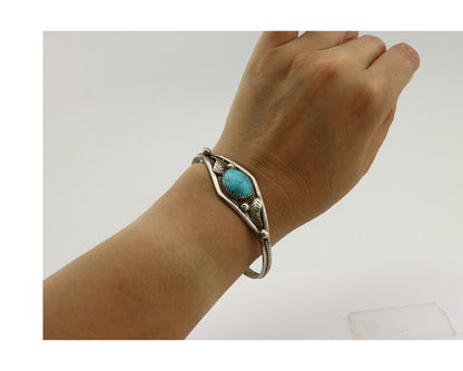 Navajo Bracelet 925 Silver Kingman Turquoise Native American Artist C.80's
