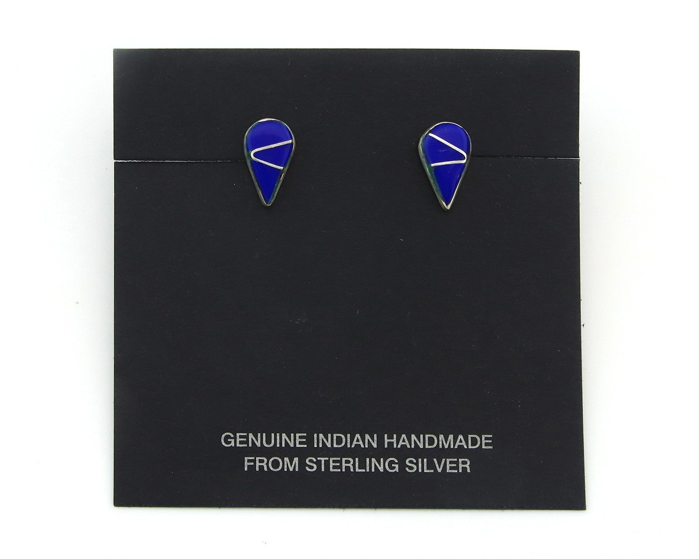 Navajo Earrings Sterling Silver Inlaid Natural Lapis Vintage Handmade