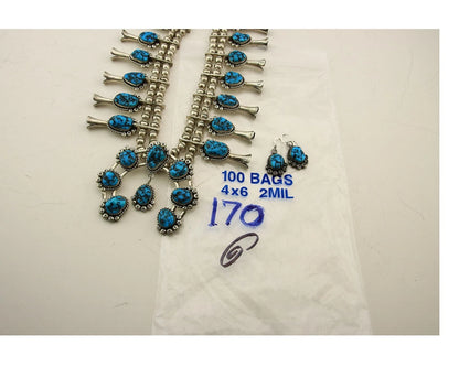 Navajo Squash Necklace Set Sterling Silver Natural Blue Turquoise Vintage C.80's