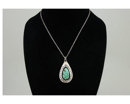 Navajo Necklace 925 Silver Natural Blue Turquoise Artist Signed MC C.80's