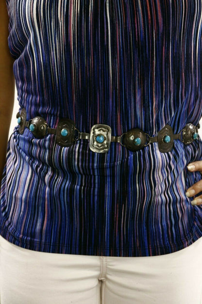 Navajo Old Pawn Concho Belt .925 Silver Natural Turquoise C.1940's