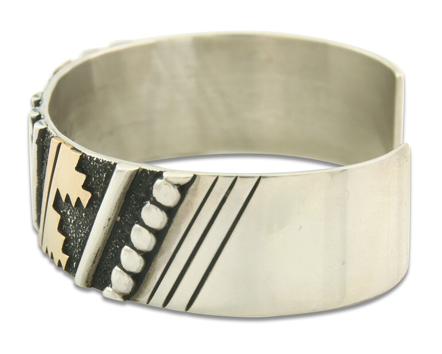 Navajo Bracelet Gold & 925 Silver Handmade 16 mm Wide Signed Thomas Singer C80s