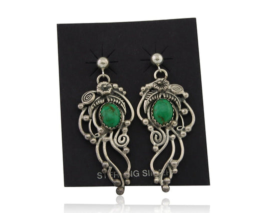 Navajo Shield Earrings 925 Silver Natural Turquoise Native American Artist C80s