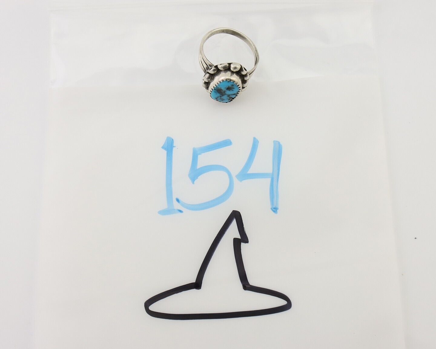 Navajo Ring 925 Silver Sleeping Beauty Turquoise Artist Signed SC C.80's