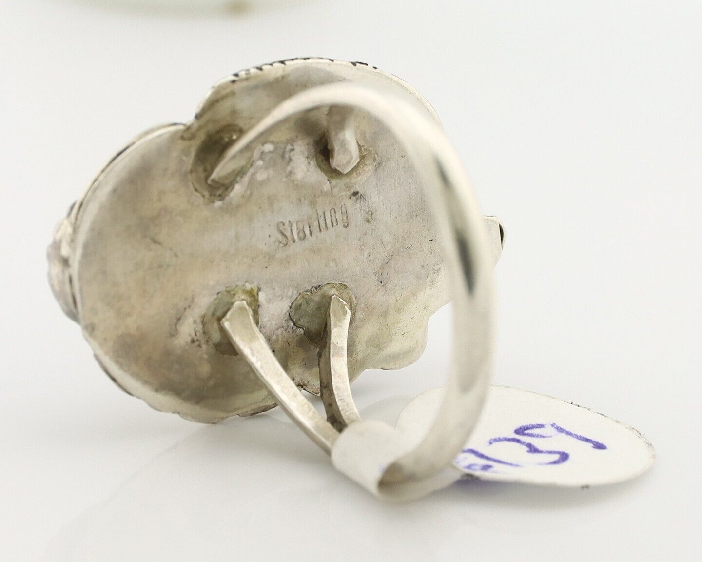 Navajo Ring 925 Silver Onyx Hand Stamped Artist Signed Tom Willeto C.80's