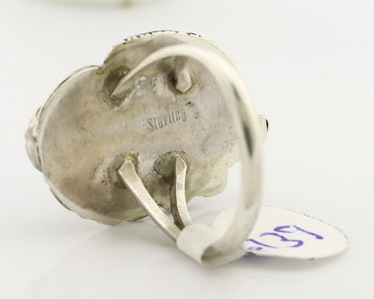 Navajo Ring 925 Silver Onyx Hand Stamped Artist Signed Tom Willeto C.80's