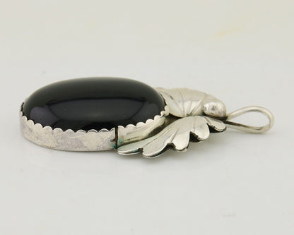 Navajo Pendant 925 Silver Onyx Native Artist Signed NS C.80's