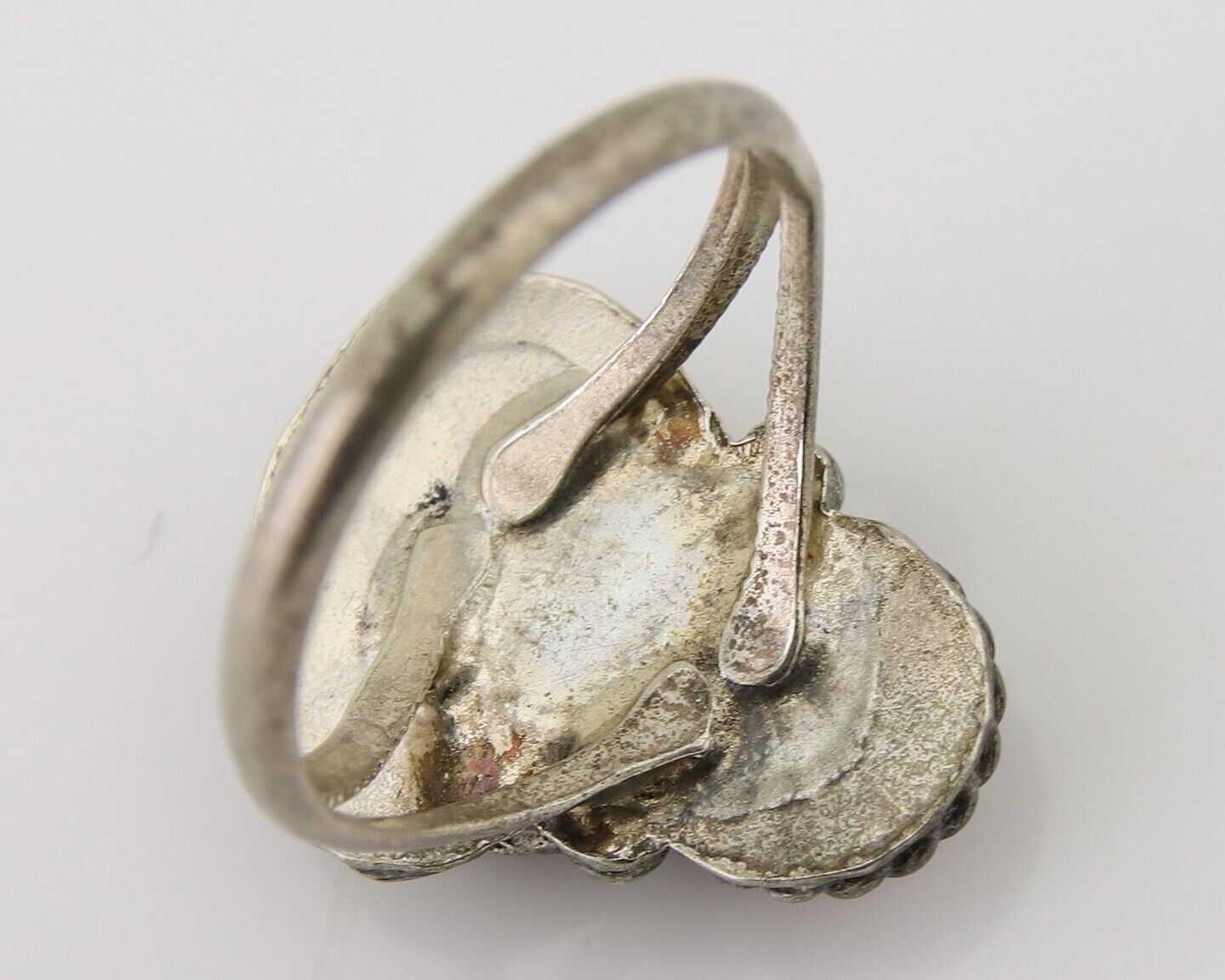 Navajo Handmade Ring 925 Silver Coral & Turquoise Native Artist C.80's