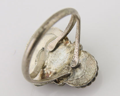 Navajo Handmade Ring 925 Silver Coral & Turquoise Native Artist C.80's