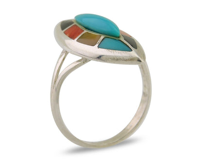 Navajo Ring 925 Silver Turquoise Shell Onyx Spiney Oyster Native Artist C.80's