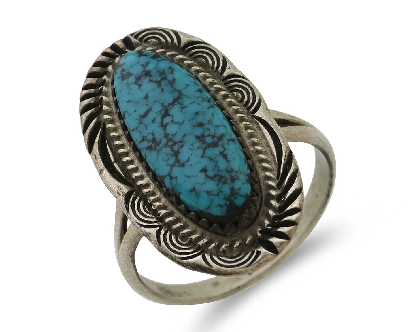 Navajo Ring 925 Silver Natural Spiderweb Turquoise Native American Artist C.80's