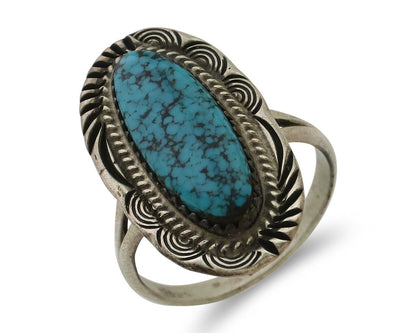 Navajo Ring 925 Silver Natural Spiderweb Turquoise Native American Artist C.80's