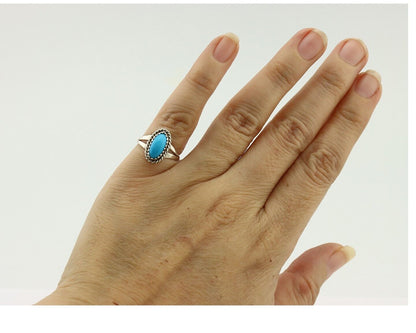Navajo Ring .925 Silver Sleeping Beauty Turquoise Native American Artist C.80's