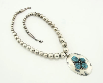 Navajo Bead Necklace Sterling Silver Fine Spiderweb Turquoise Signed D