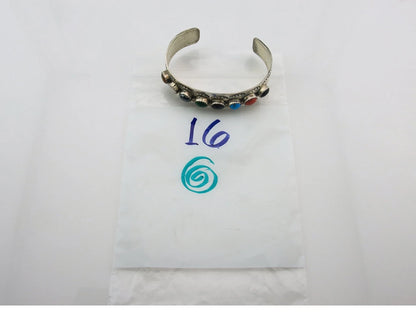 Men Navajo Cuff Bracelet Sterling Silver Natural Gemstone Vintage Signed LB