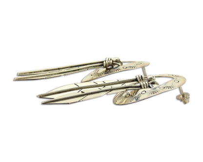 Navajo Feather Earrings 925 Silver Dangle Artist Signed DISHTA C.80's