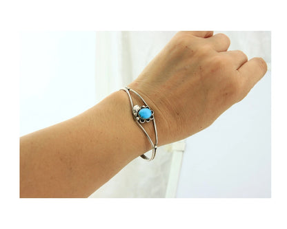 Navajo Cuff Bracelet 925 Sterling Silver Turquoise Vintage Handmade