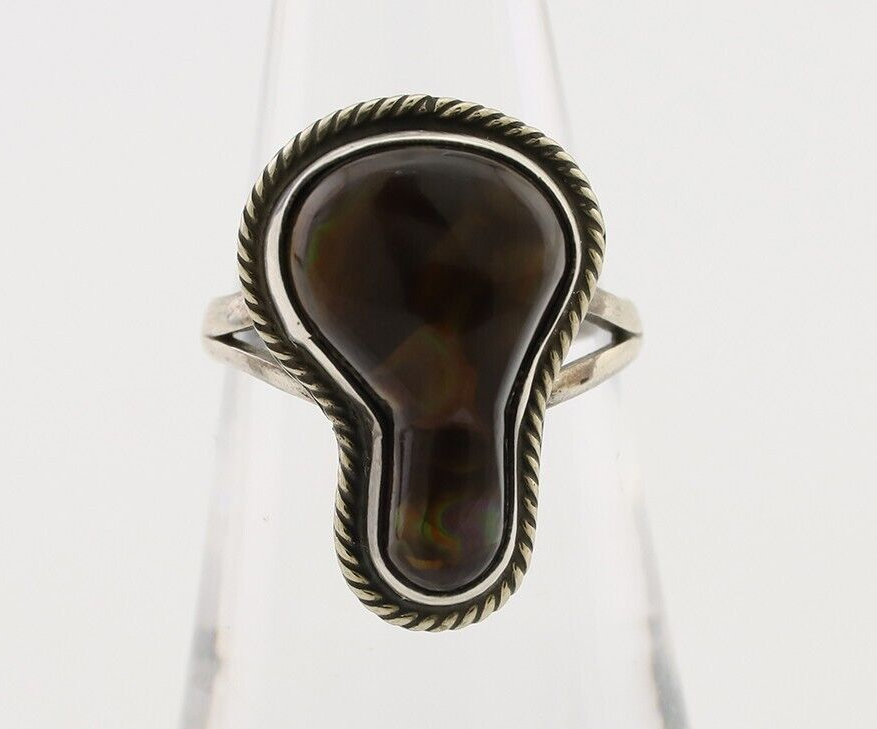 Navajo Handmade Ring 925 Silver Natural Fire Opal Native Artist Size 6.5 C.80's