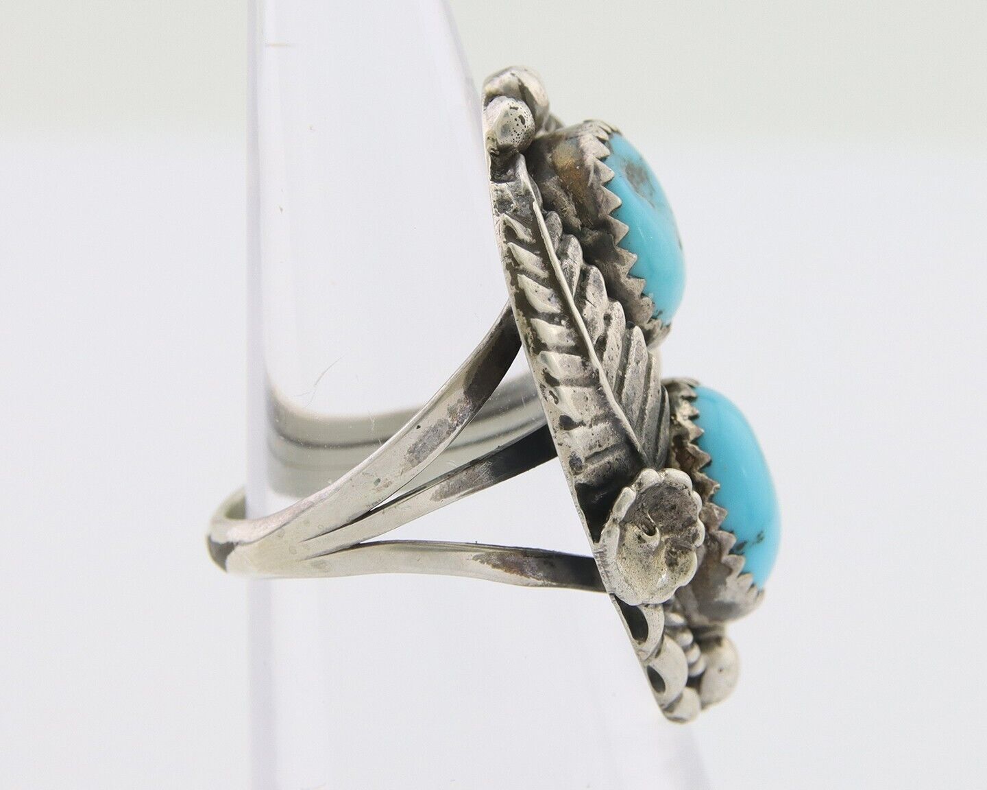 Navajo Ring 925 Silver Natural Blue Turquoise Artist Signed SC C.80's Size 4.75