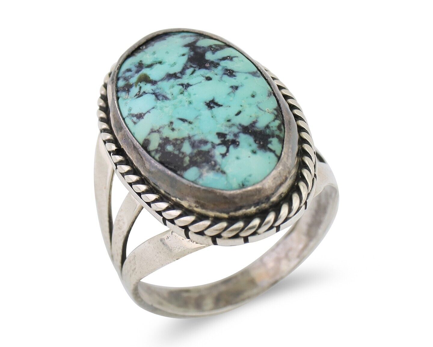 Navajo Ring 925 Silver Turquoise Native American Artist Size 7.75 C.80's