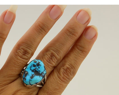 Navajo Ring 925 Sterling Silver Natural Turquoise Signed Tony Guerro C.80's