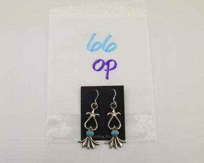 Navajo Dangle Earrings 925 Silver Blue Turquoise Native American Artist C.80's