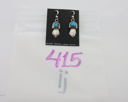 Navajo Earrings 925 Silver Blue Turquoise Artist Signed Kee Tsosie C.80's