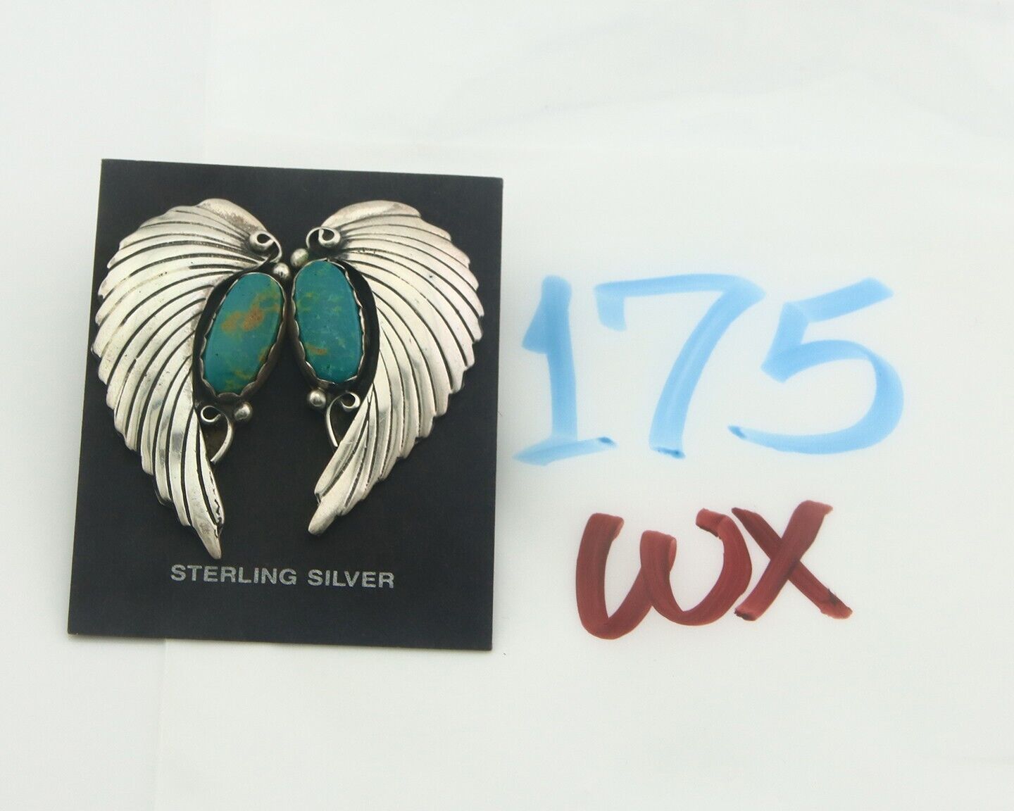 Navajo Earrings 925 Silver Handmade Wings Natural Turquoise Native Artist C80s