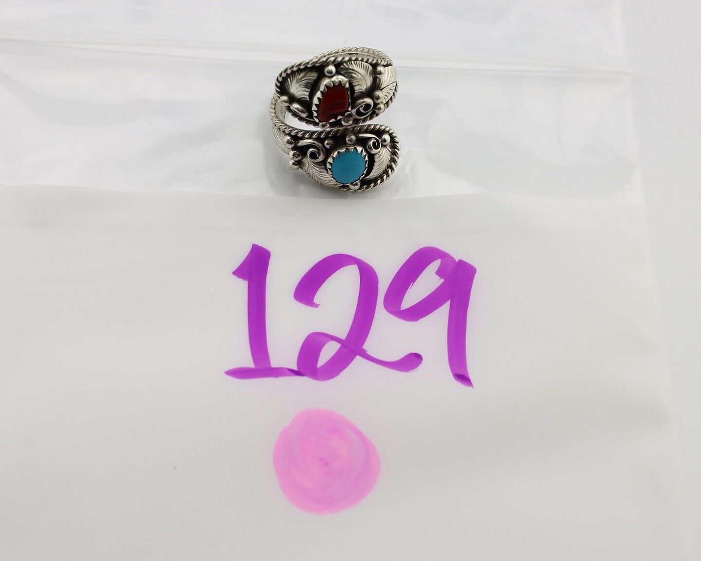 Navajo Adjustable Ring 925 Silver Turquoise & Coral Artist Signed Gecko C.80's