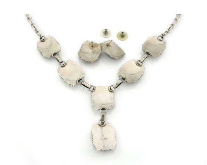 Navajo Necklace Earring Set Sterling Silver Onyx Vintage Signed Begay