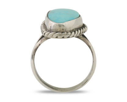 Navajo Ring 925 Silver Blue Gem Turquoise Artist Signed Rabbit Stick C.80's