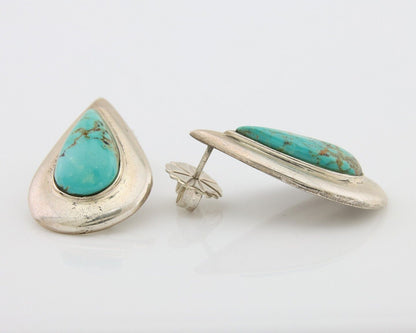 Navajo Dangle Earrings 925 Silver Natural Turquoise Signed Thomas Charay C.1988