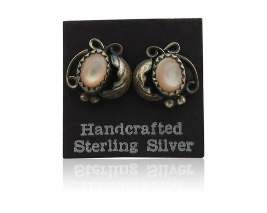 Navajo Earrings 925 Silver Handmade Natural Pink Mussel Native American Artist