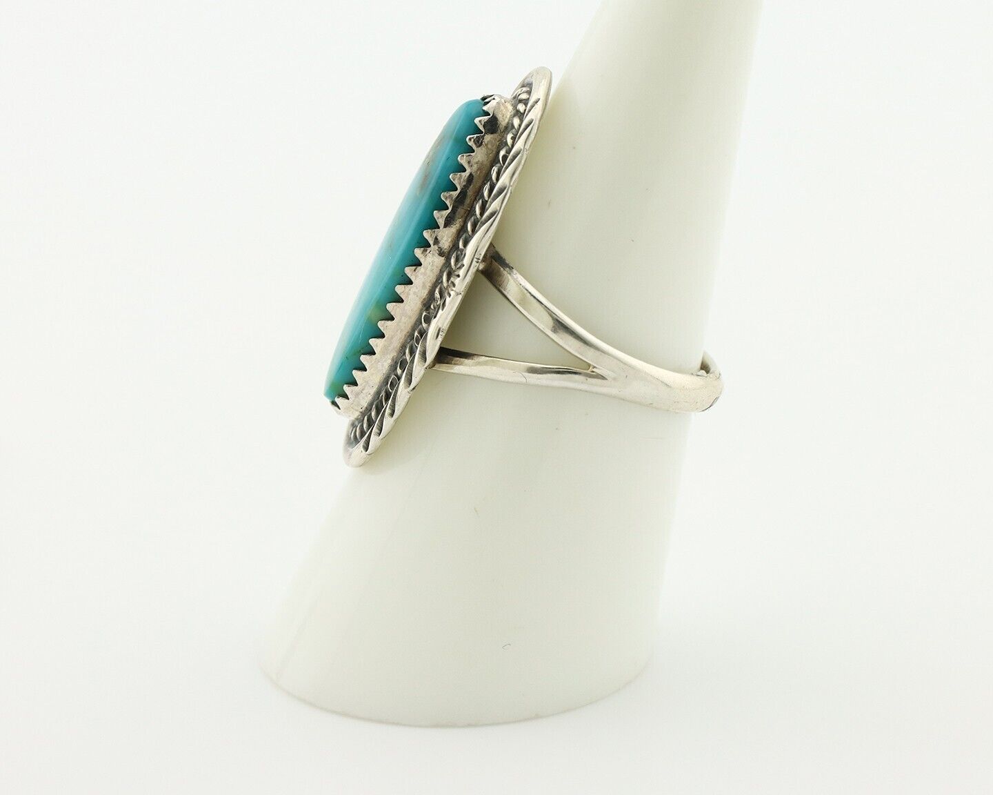 Navajo Ring 925 Silver Natural Turquoise Native Artist Signed USA C.80's