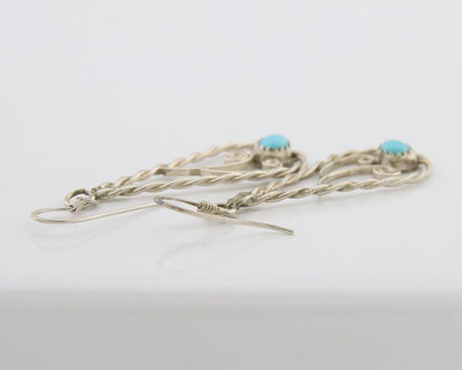 Navajo Dangle Earrings 925 Silver Natural Turquoise Artist Signed JB C.80's