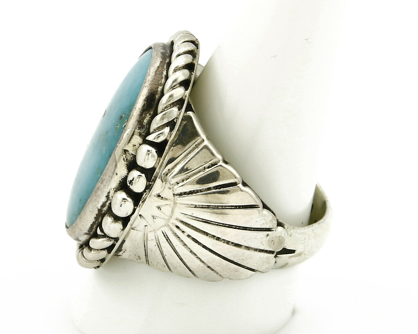 Navajo Ring .925 SOLID Silver Castle Dome Turquoise Signed Doug Zachary C.80's