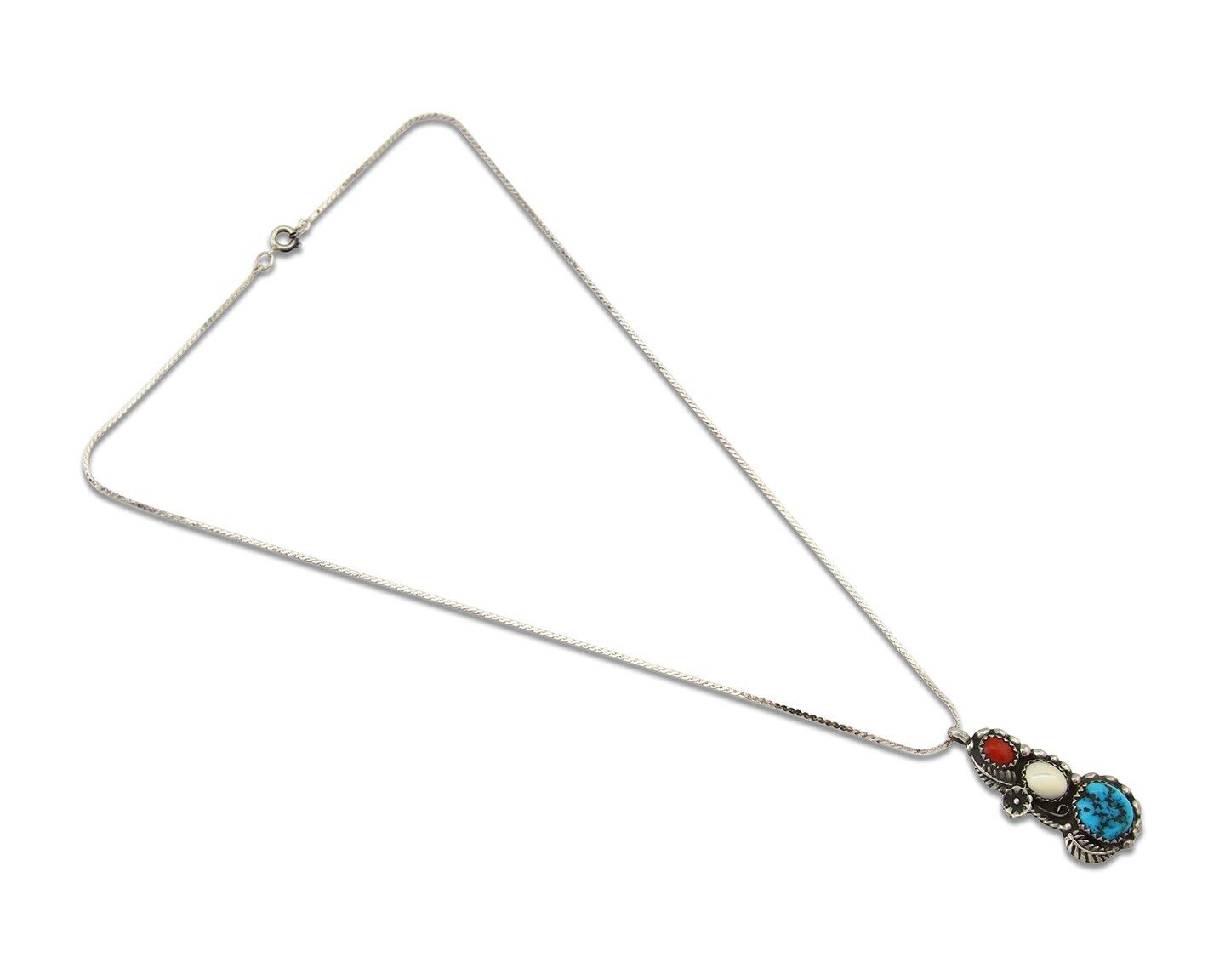 Navajo Necklace 925 Silver Spiderweb Turquoise Artist Signed VK C.80's