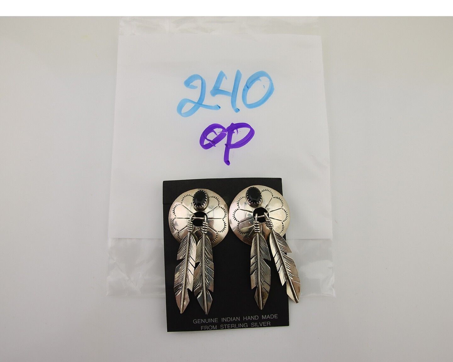 Navajo Handmade Earrings 925 Silver Onyx Native American Artist C.80's